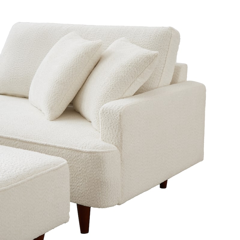 Indoor Chaise Lounge Chair with Ottoman Boucle Upholstered Chaise 2 Throw Pillows Included for Living Room Bedroom