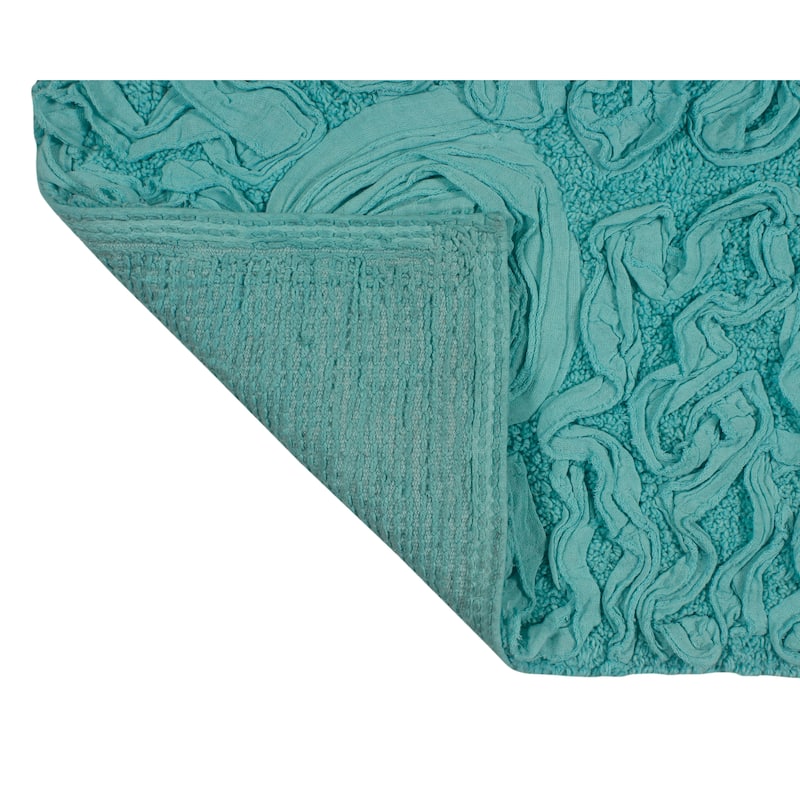 Bell Flower Collection 100% Cotton Non-Slip Bathroom Rug Set, Machine Washable Bath Rug, 5 Piece Bath Mat Set with Runner