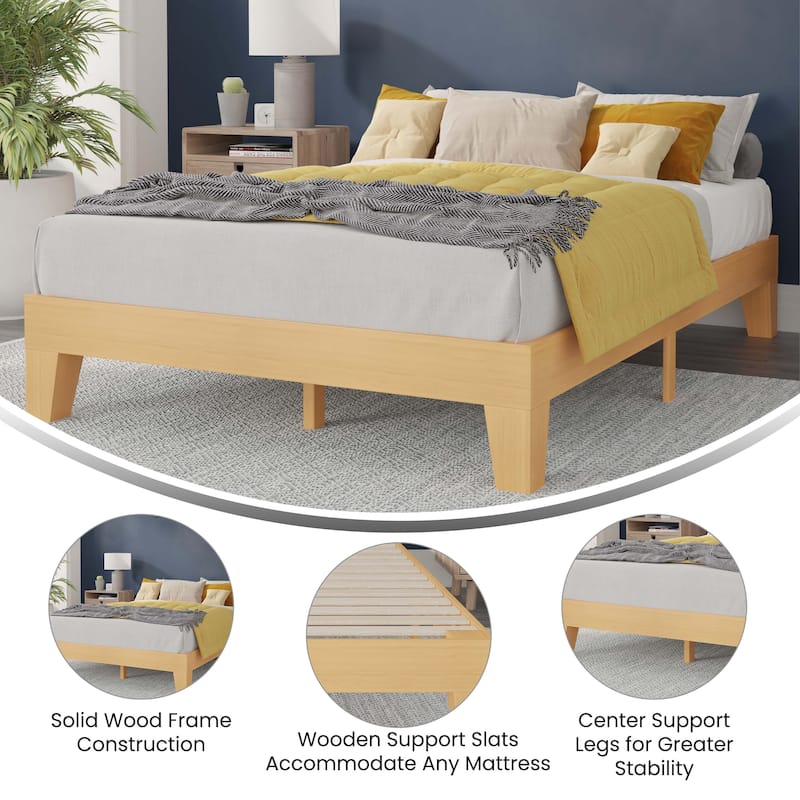 Wood Platform Bed with 14 Wooden Support Slats