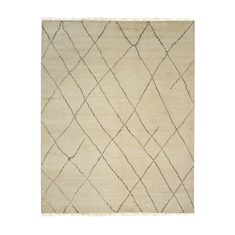 Home Decor EORC Hand-Knotted Wool Modern Moroccan Rug Elegant Beige Area Rug for Living Room, Bedroom, Office, & Home Décor St