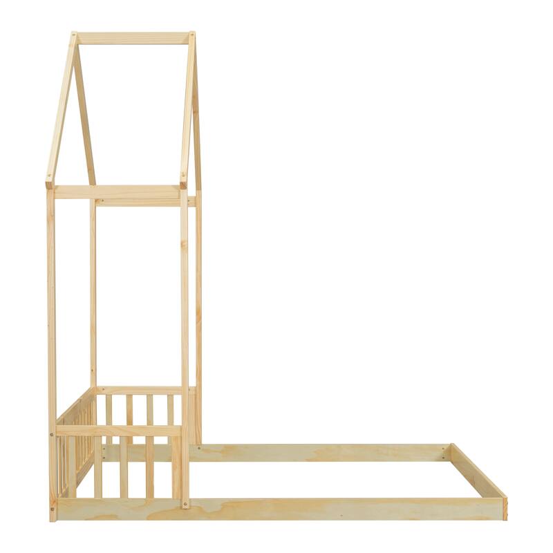 Full Roof-framed Headboard Floor Bed with Headboard Guardrails