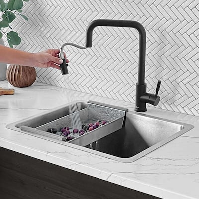 STYLISH 20.5 inch Single Bowl Undermount and Drop-in Stainless Steel Kitchen Sink - 20.5" x 18" x 9"