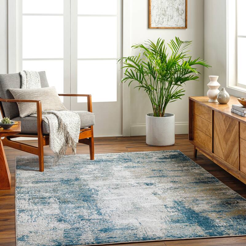 Livabliss San Fran Modern Abstract Area Rug - Blue/Tan - 9' 2" x 12'