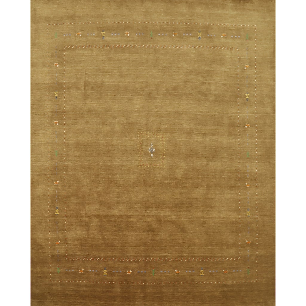 Hand Knotted Oriental 100% Wool Carpet Tribal Animal Pictorial Yellow & Gold Gabbeh Area Rug - 9' 10'' X 10' 0''