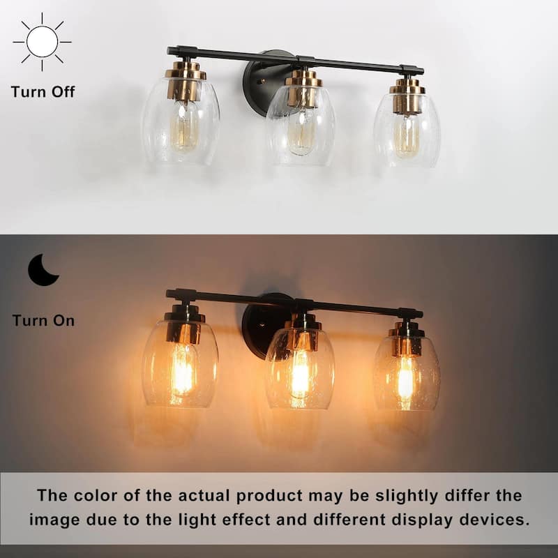 Fintch Modern Farmhouse 3-light Bathroom Vanity Light Fixture Industrial Black Gold Wall Sconce