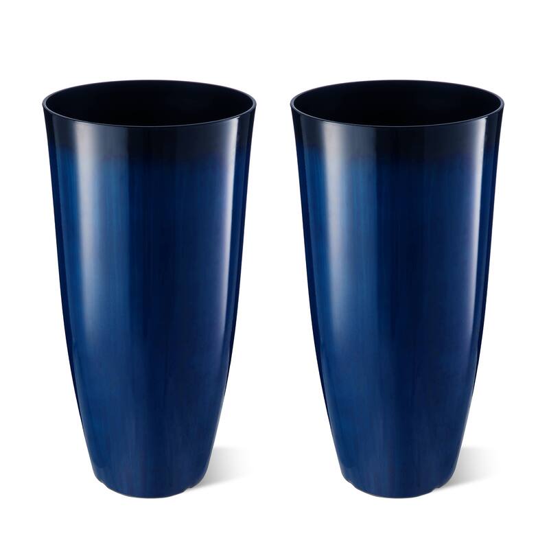 Glitzhome 30"H Set of 2 Oversized Gradient Cobalt Blue/Turquoise/Red Tall Plastic Planter