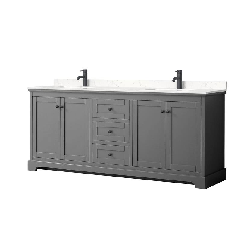 Wyndham Collection Avery 80" Free Standing Double Basin Vanity Set - Dark Gray / Carrara Cultured Marble Top / Matte