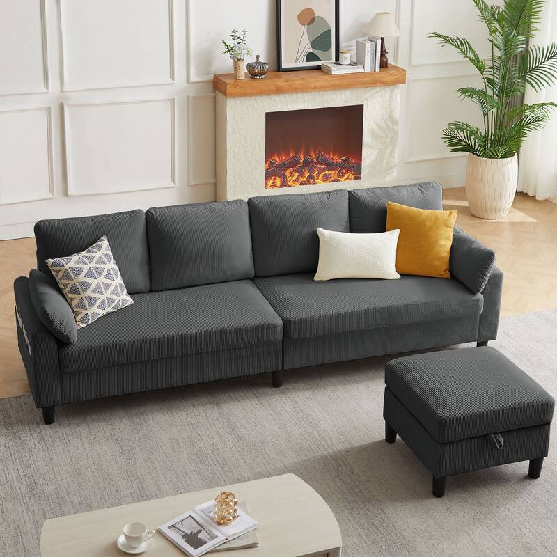 Modular Sectional Sofa Couch L Shaped With Chaise Storage Ottoman and Side Bags For Living Room