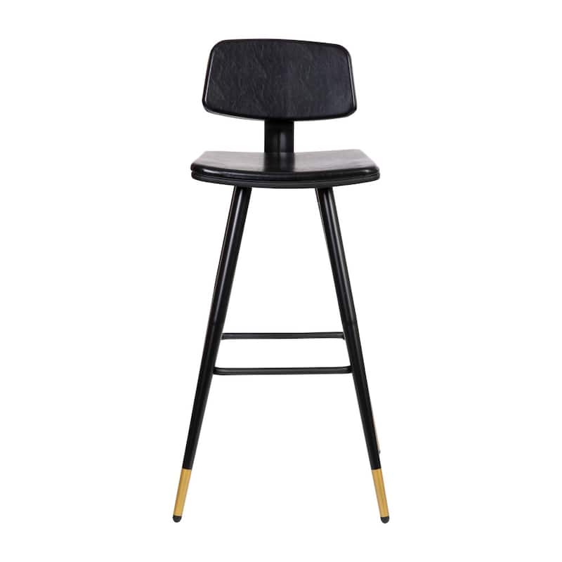 Set of 2 LeatherSoft Barstools with Iron Frame and Gold Tipped Legs