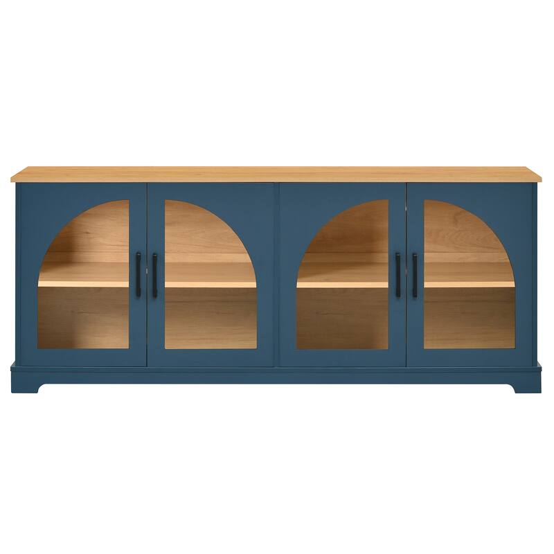 Farmhouse TV Stand for TVs up to 70" with Semi-Arched Glass Doors, Two-Tone Media Console with Adjustable Shelves