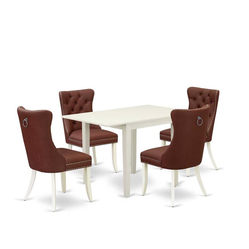 5-Piece Linen White Finish Solid Wood Top - Rectangular Upholstered Dining Room Set (Seats- 4)