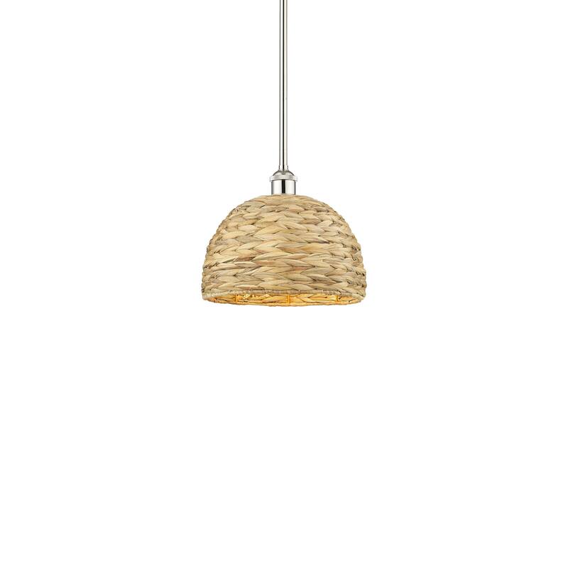 Innovations Lighting 616-1S-11-12 Woven Rattan Pendant Woven Rattan - Polished Nickel / Natural