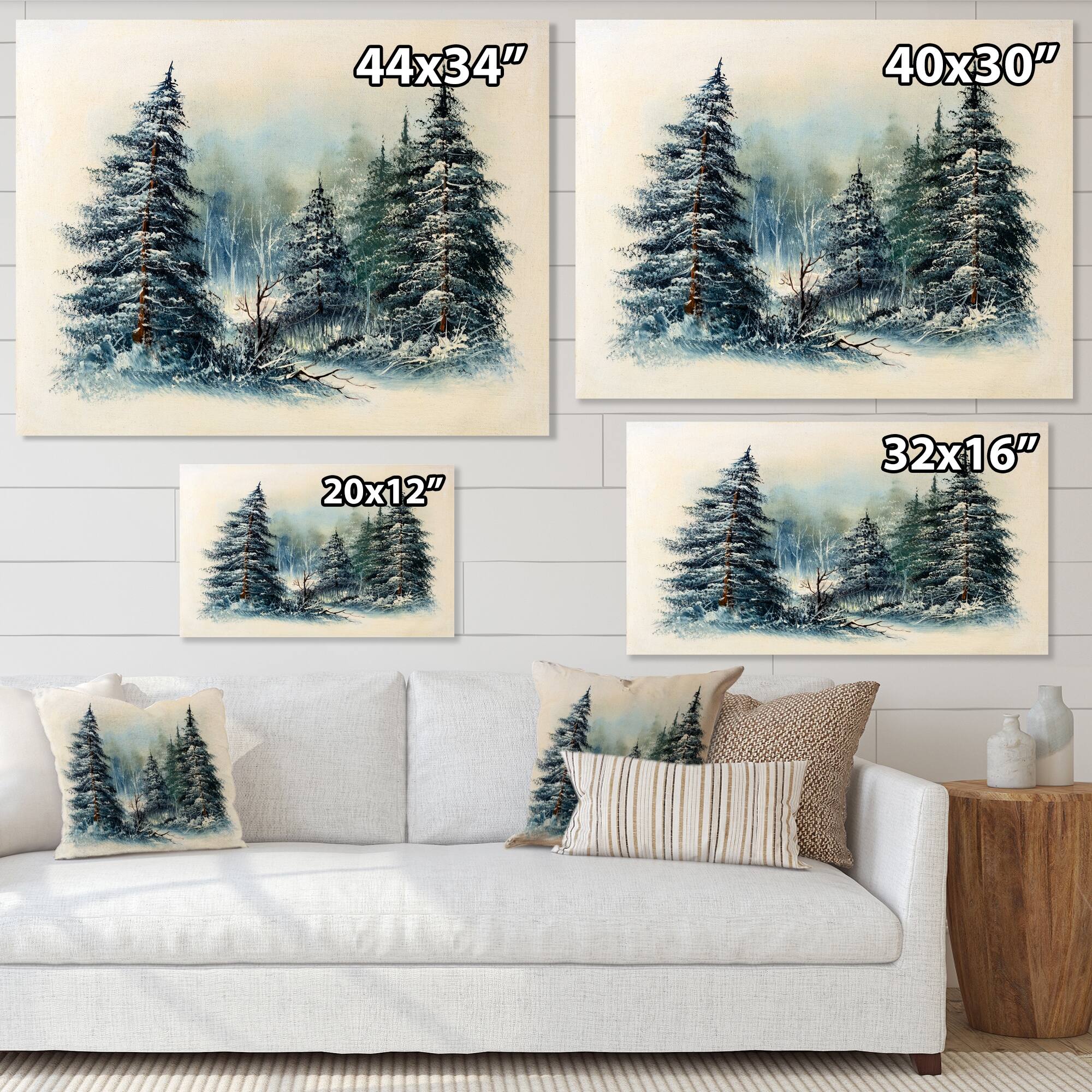 Designart "Winter Lands With Evergreen Tree" Traditional Canvas Wall