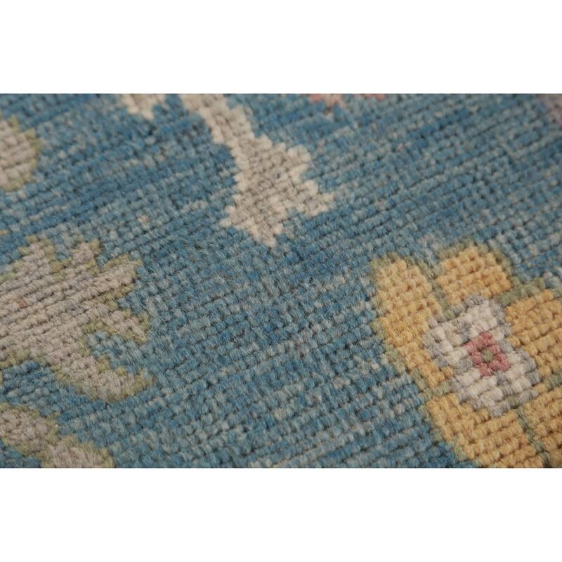Hand Knotted Oriental 100% Wool Carpet Transitional Floral Navy Blue & Blues Oushak Runner Rug - 11' 7'' X 2' 10''