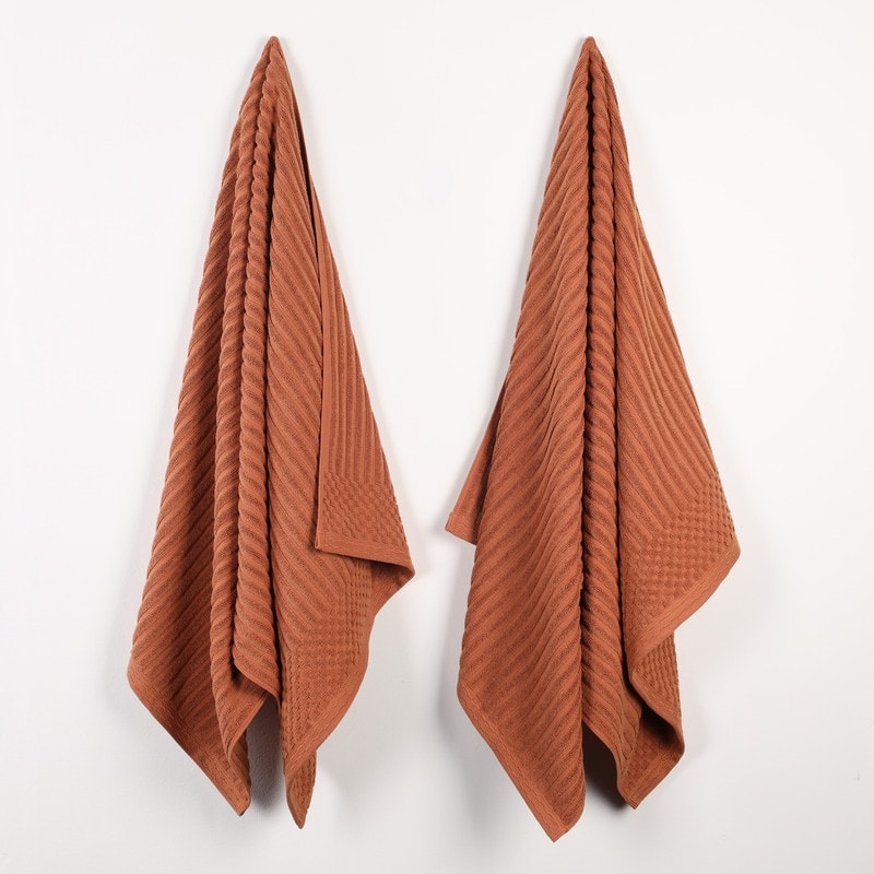 Superior Soho Ribbed Cotton Bath Sheet Set of 2 - Rust