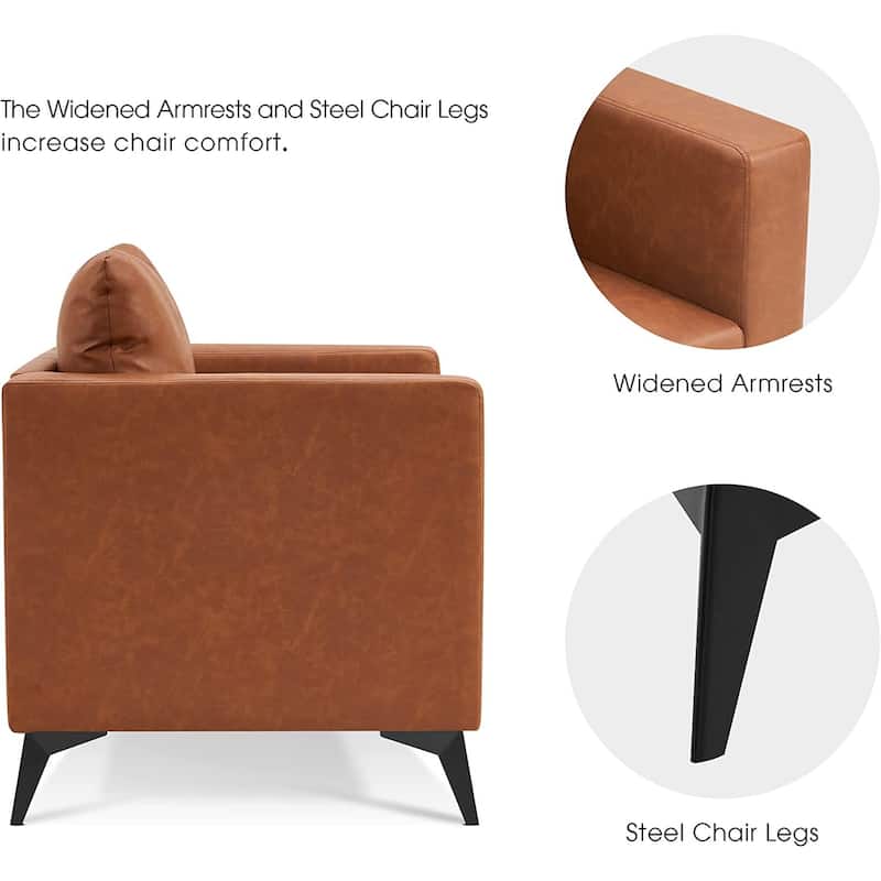 MCombo Modern Accent Chair, Club Armchair with Metal Legs, Faux Leather Single Sofa Chairs