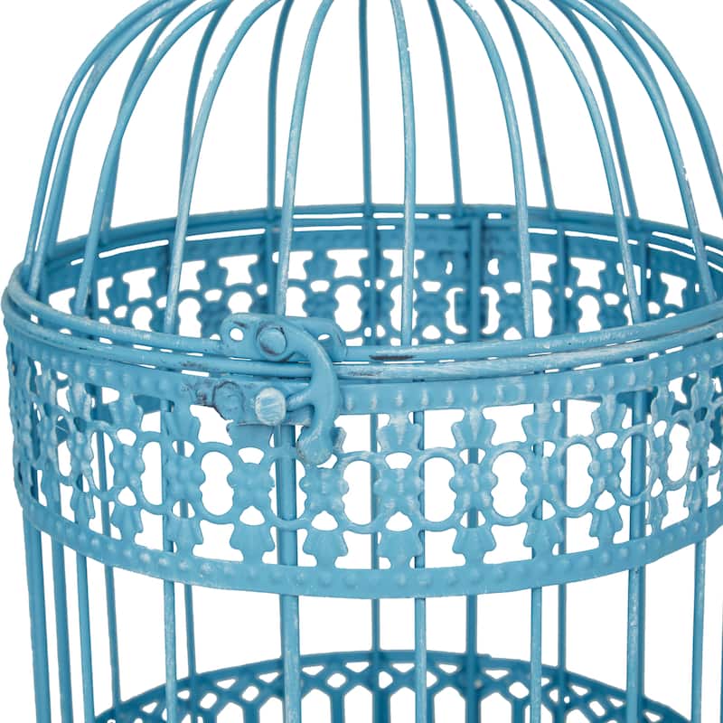 White Metal Bird Decorative Birdcage with Latch Lock Closure and Hanging Hook (Set of 2)