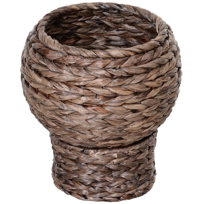 PawHut 20" Natural Braided Banana Leaf Elevated Cat Bed Basket with Cushion, Grey