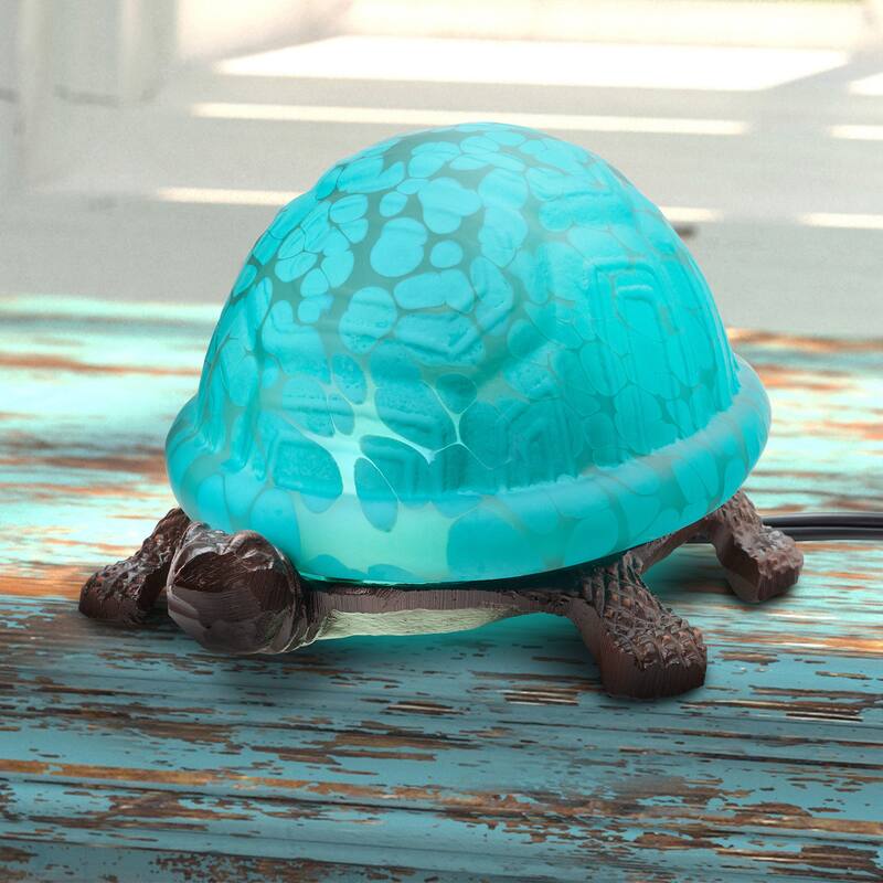 Turtle River of Goods Aqua Glass and Metal 4.75-Inch Accent Lamp - 8.25" x 5.9" x 4.75"