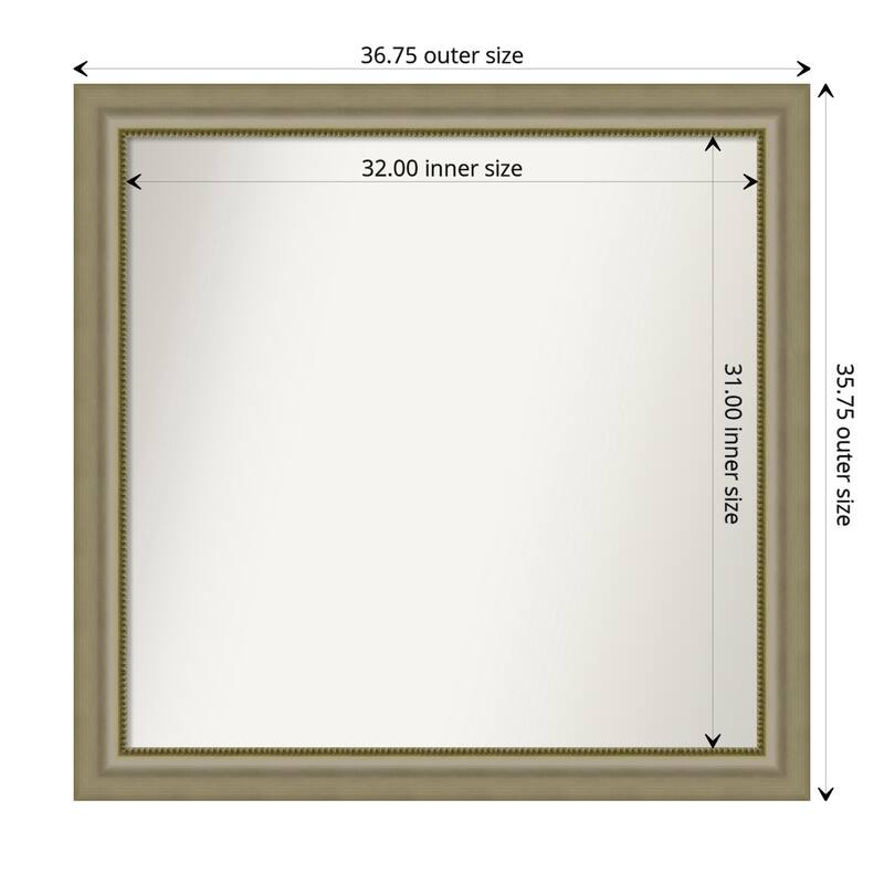 Vegas Silver Framed Non-Beveled Custom Wall Mirror, Bathroom Vanity Mirror - Outer Size: 36.75 x 35.75