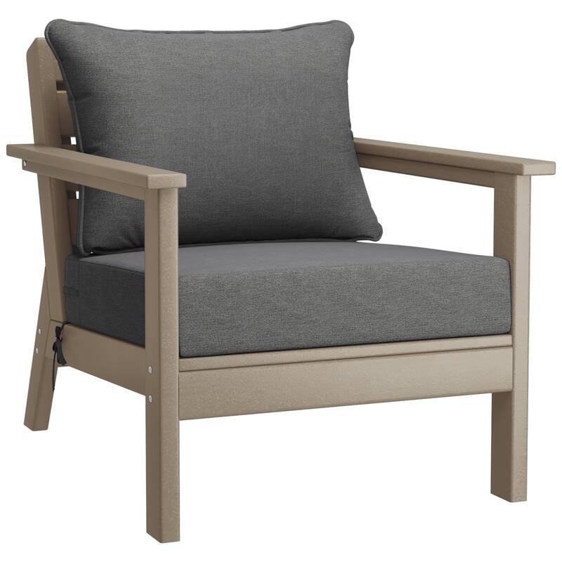 Birchwood All Weather HDPE Outdoor Patio Weathered Wood Deep Seating Conversation Set (5-Piece Set)