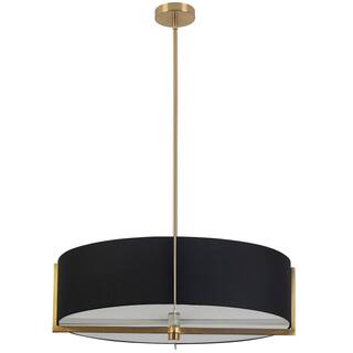 4 Light Pendant Light - Aged Brass & Black Shade - Ceiling Light Fixture for Hallway, Living Room - 26