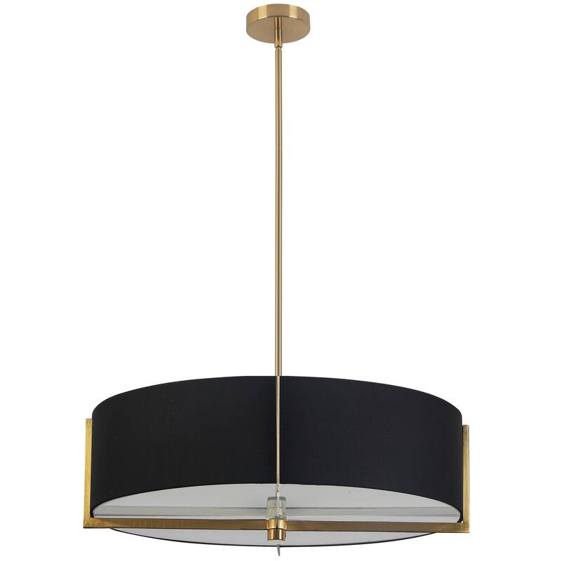 4 Light Pendant Light - Aged Brass & Black Shade - Ceiling Light Fixture for Hallway, Living Room - 26