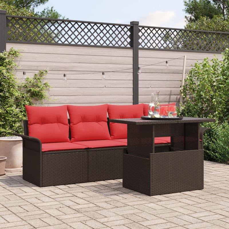 vidaXL 5 Garden Sofa Set with Cushions Black/Brown/Grey Poly Rattan - 98.8 x 24.4 x 27.2 - Brown