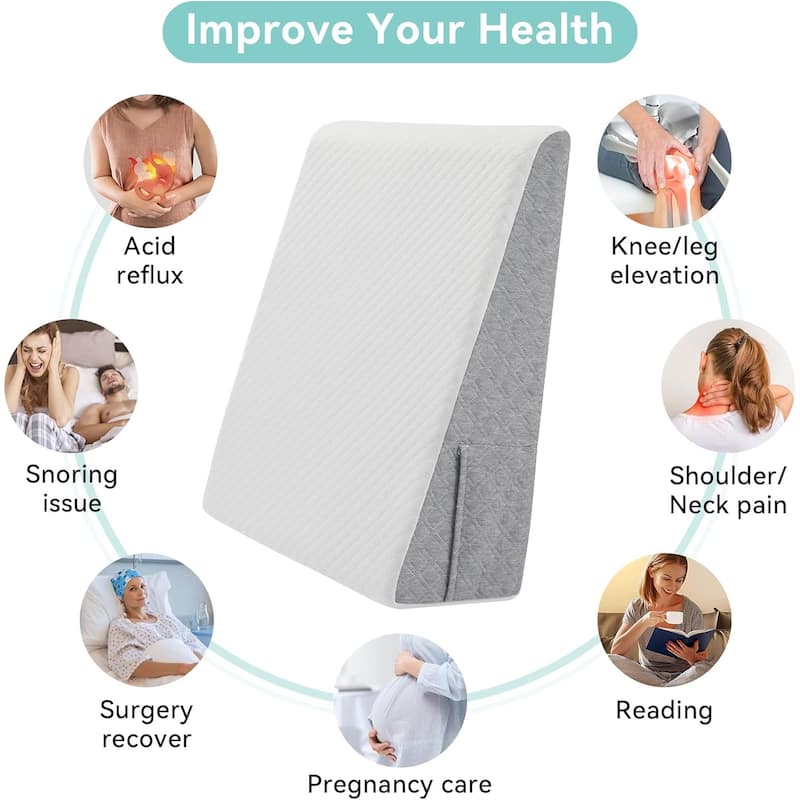 Wedge Memory Foam Bed Pillow and Washable Cover - Gray