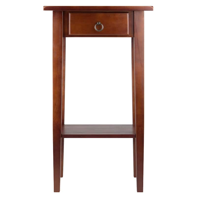 29.5" Warm Antique Walnut Accent Table with Drawer and Shelf
