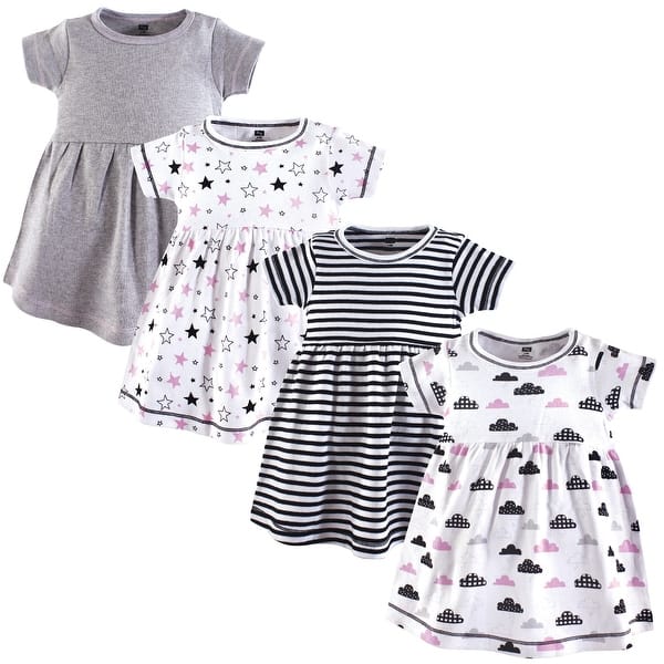 slide 1 of 1, Hudson Baby Toddler Girl Cotton Short-Sleeve Dresses 4pk, Moon And Back 2T - Moon And Back