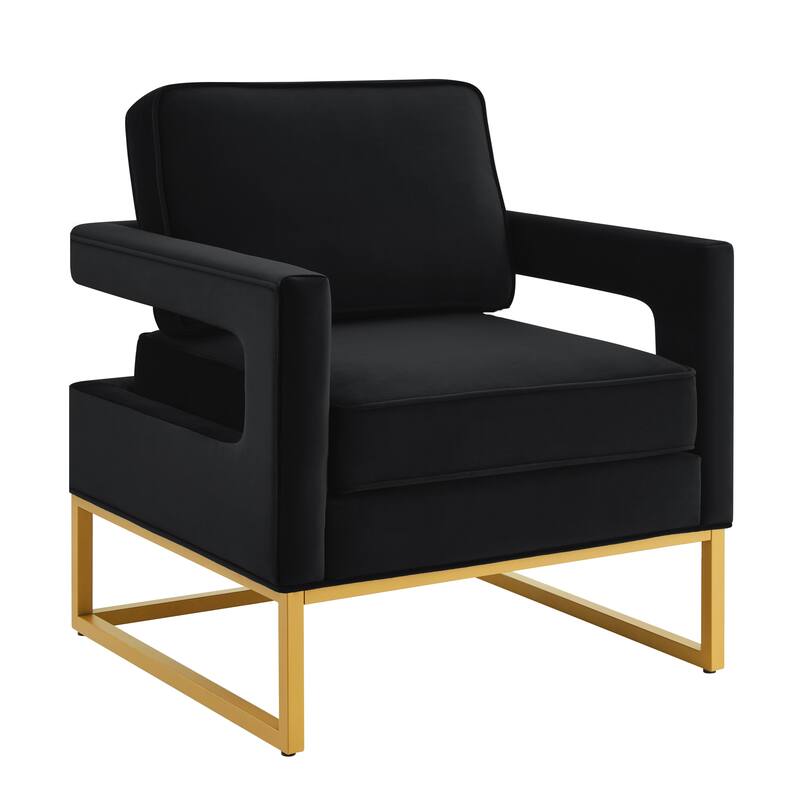 Modern Style Accent Chair with Gold Metal Base , Velvet Upholstered Leisure Chair with Open Armrest, Armchair