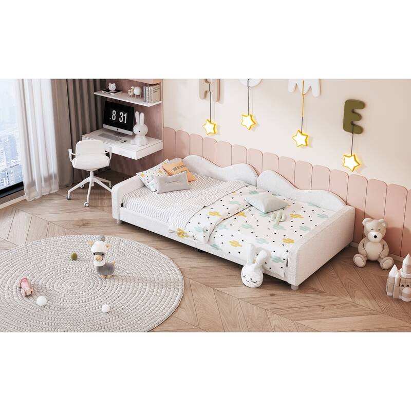 Sherpa Fabric Sofabed Daybed with Cloud-Shaped Backrest - Twin/Full Size, No Box Spring Required, Stylish and Comfortable