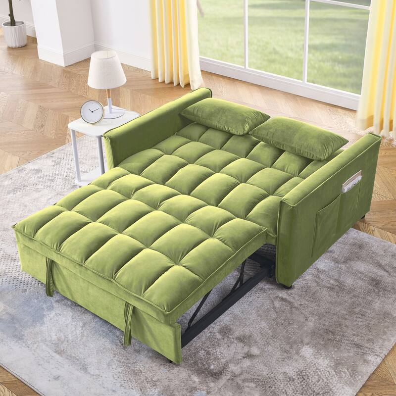 3-in-1 Convertible Sleeper Sofa Bed, 3-Position Adjustable Backrest, 2-Seater, Velvet Green 54" Wide