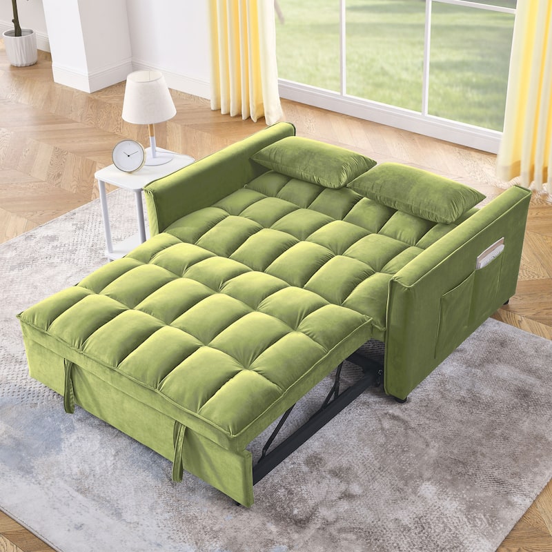 53.94Inch Convertible Sleeper Sofa with Two Side Pockets and 2 Pillows