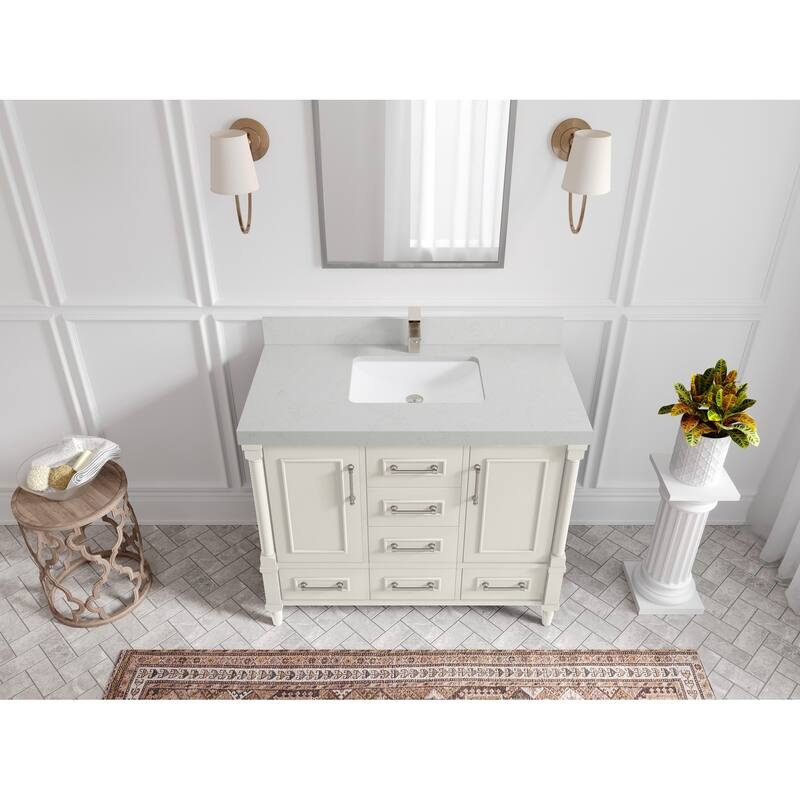 Willow Collections 42 in. W x 22 in. D Aberdeen Single Bowl Sink Bathroom Vanity with Countertop - 2" Carrara Quartz - Ivory