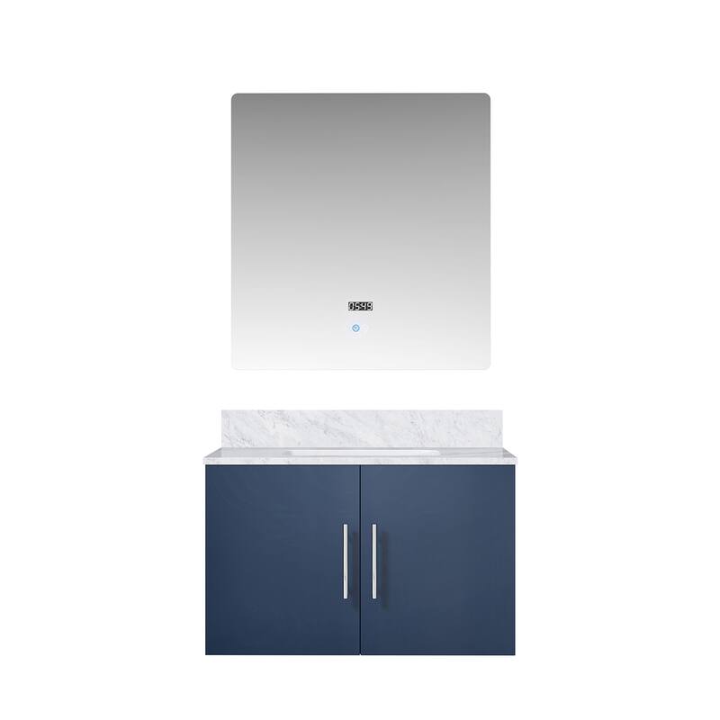 Bathroom Vanity with Marble Top, Soft Close Cabinet, Spacious Storage, and Mirror Included - Scratch and Stain Resistant - 30 in ,Navy Blue,Carrara Marble Countertop - Navy Blue