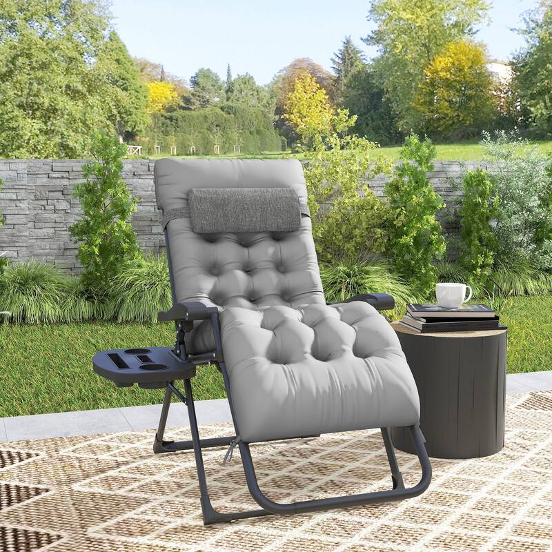 Outsunny Padded Zero Gravity Chairs, Folding Recliner Chair, Patio Lounger with Cup Holder, Adjustable Backrest