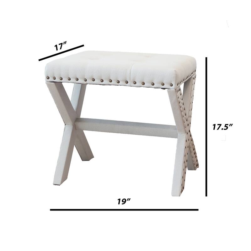 Modern Chic Vanity Stool X-Base Ottoman With Nailhead Trim (Set of 2)