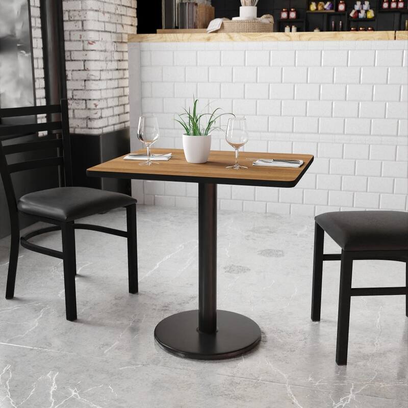 24'' x 30'' Rectangular Laminate Table Top with 18'' Round Table Height Base - 24"W x 30"D x 31.125"H - Walnut
