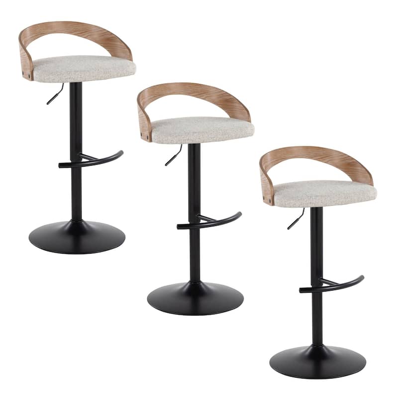 Grotto Adjustable Barstool with Back Base- Set Of 3