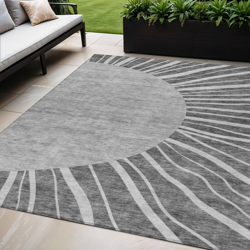 HomeRoots Abstract Transitional Rectangle Outdoor Rug - 5' X 8'