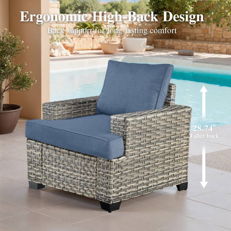 OVIOS 10 Pieces T shaped Seat Wide Armrest Swivel Chair Set With Solar-Powered Table&Fire Pit