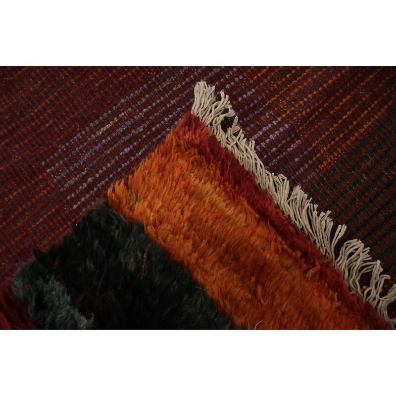 Hand Knotted Oriental 100% Wool Carpet Modern Tribal Red Moroccan Area Rug - 9' 8'' X 6' 6''