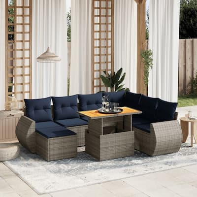 vidaXL Patio Sofa Set with Cushions Outdoor Furniture 8 Piece Poly Rattan - 21.7 x 24.4 x 27.2