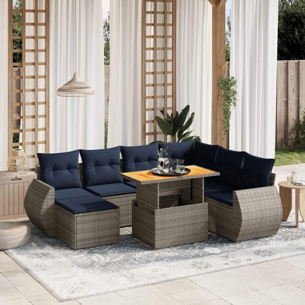 vidaXL Patio Sofa Set with Cushions Outdoor Furniture 8 Piece Poly Rattan - 21.7 x 24.4 x 27.2