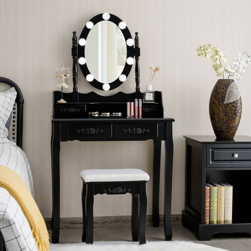4 Drawers Vanity Table Dressing Table with Touch Switch-Black - 29.5"(L) x 16"(W) x 57"(H)