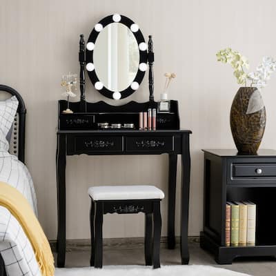 4 Drawers Vanity Table Dressing Table with Touch Switch-Black - 29.5"(L) x 16"(W) x 57"(H)