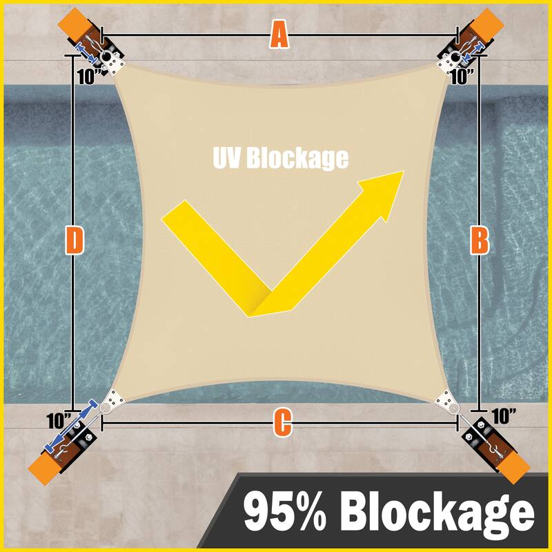 ColourTreeUSA Square Sun Shade Sail Reinforced Super Ring HDPE Mesh Fabric Screen Canopy UV Block 260 GSM