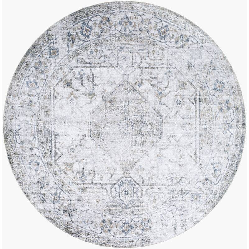Livabliss Transitional Lillian Medallion Washable Area Rug - 6'7" x 6'7" Round - Grey